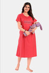 Sweet Moon Maternity Knit Cotton Mid Length Nightdress - Dark Peach — thumbnail 4